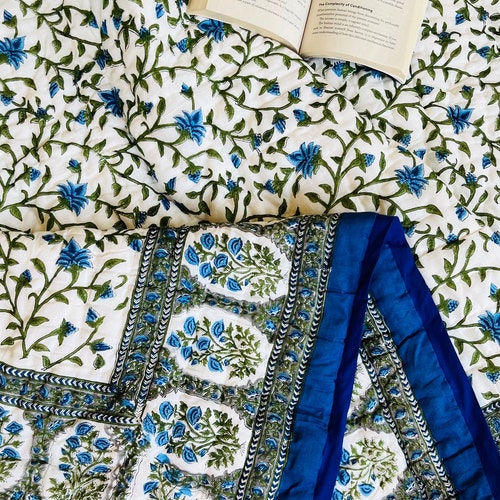 Shops Indian Reversible Quilts/Jaipuri Rajai/Soft Quilt/Hand Block Print Quilt /Jaipuri Famous Quilt/Queen size Quilt/Handmade Thanksgiving Gifts