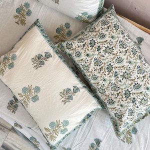 Block Print Cotton Cushion Cover: Reversible Indian Throw Pillow
