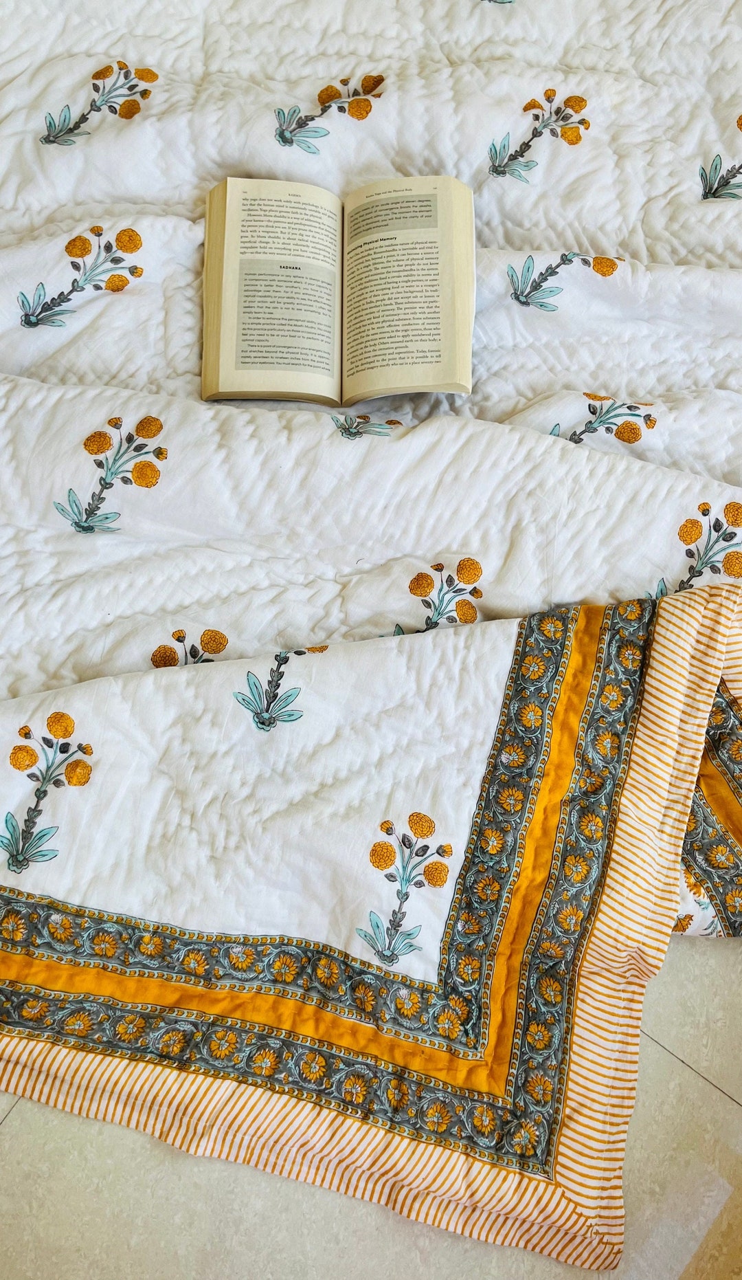 Anokhi Indian Jaipuri Block Print Quilt Printed Reversible Razai Cotton