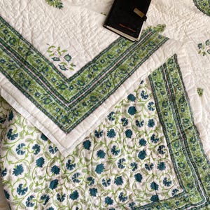 Oversized King Size Handmade Quilt, Kantha Stitched Cotton Quilt, Hand block Printed Anokhi Razai
