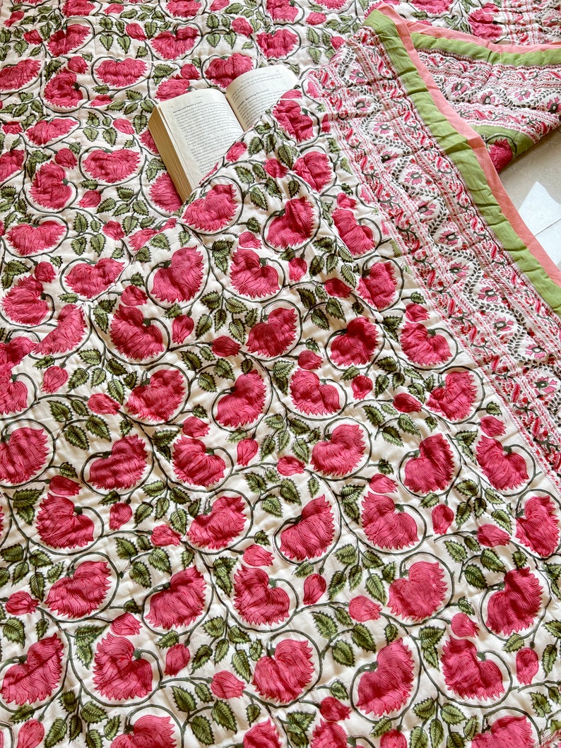India Block Print Quiltqueen Quiltnautical Decorpink Green Etsy