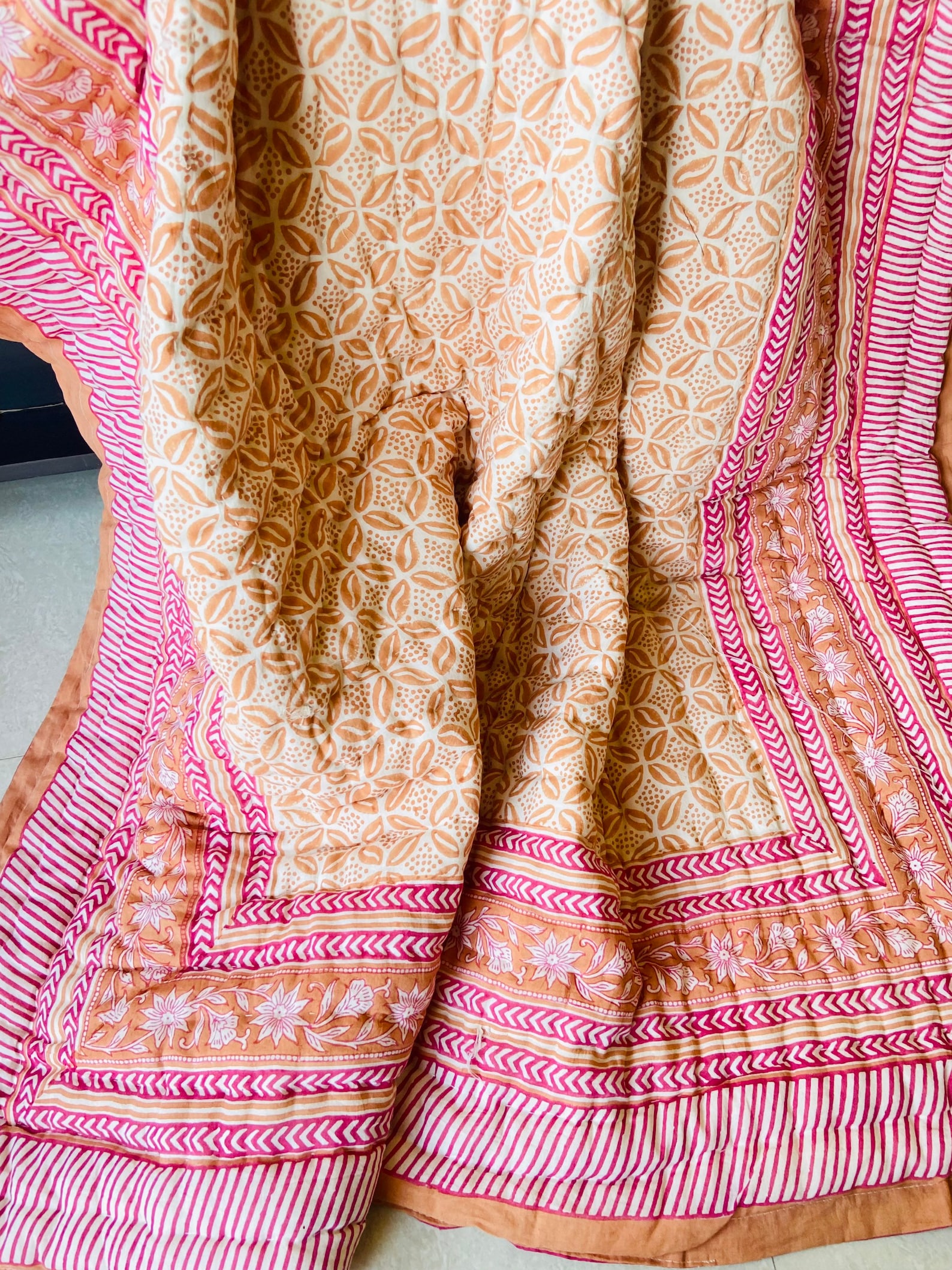 Hand Block Print Quilted Bedspread Queen Quilt Indian Cotton Etsy