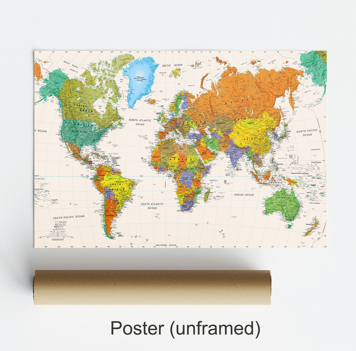 Map of the World Stretched Canvas Wall Art Room Deco ~ More Size - Etsy