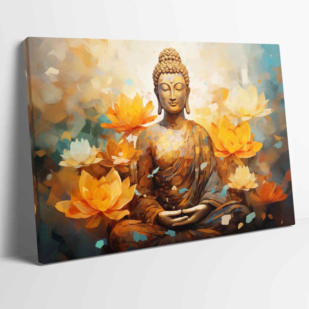 Buddha Buddhist Buddhism Flowers Stretched Canvas Poster Print Wall Art ...