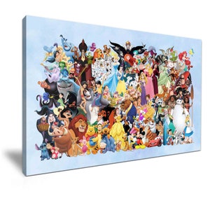 Disney Characters Collection In Blue Stretched Canvas ~ More Size