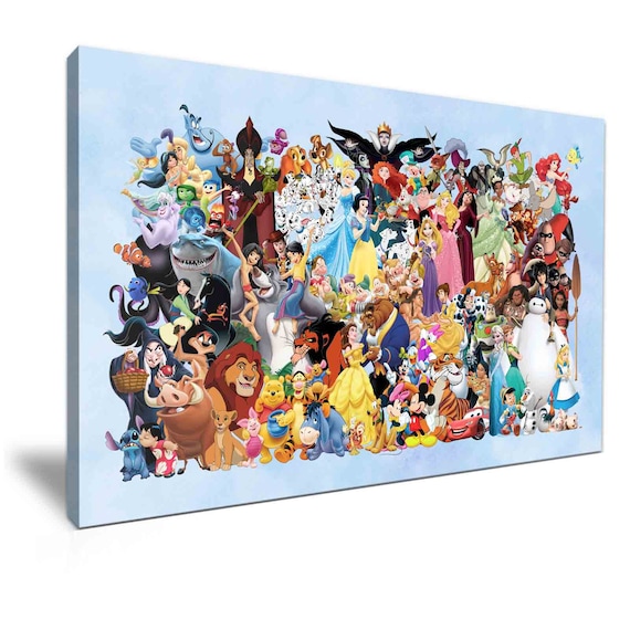 Disney Characters Collection in Blue Stretched Canvas ~ More