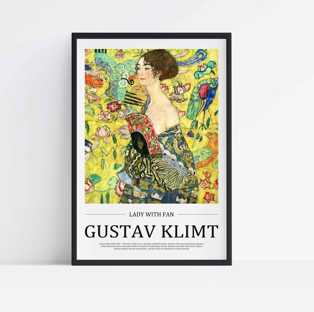 Gustav Klimt Lady With Fan Print Poster, Stretched Canvas Art - Etsy UK