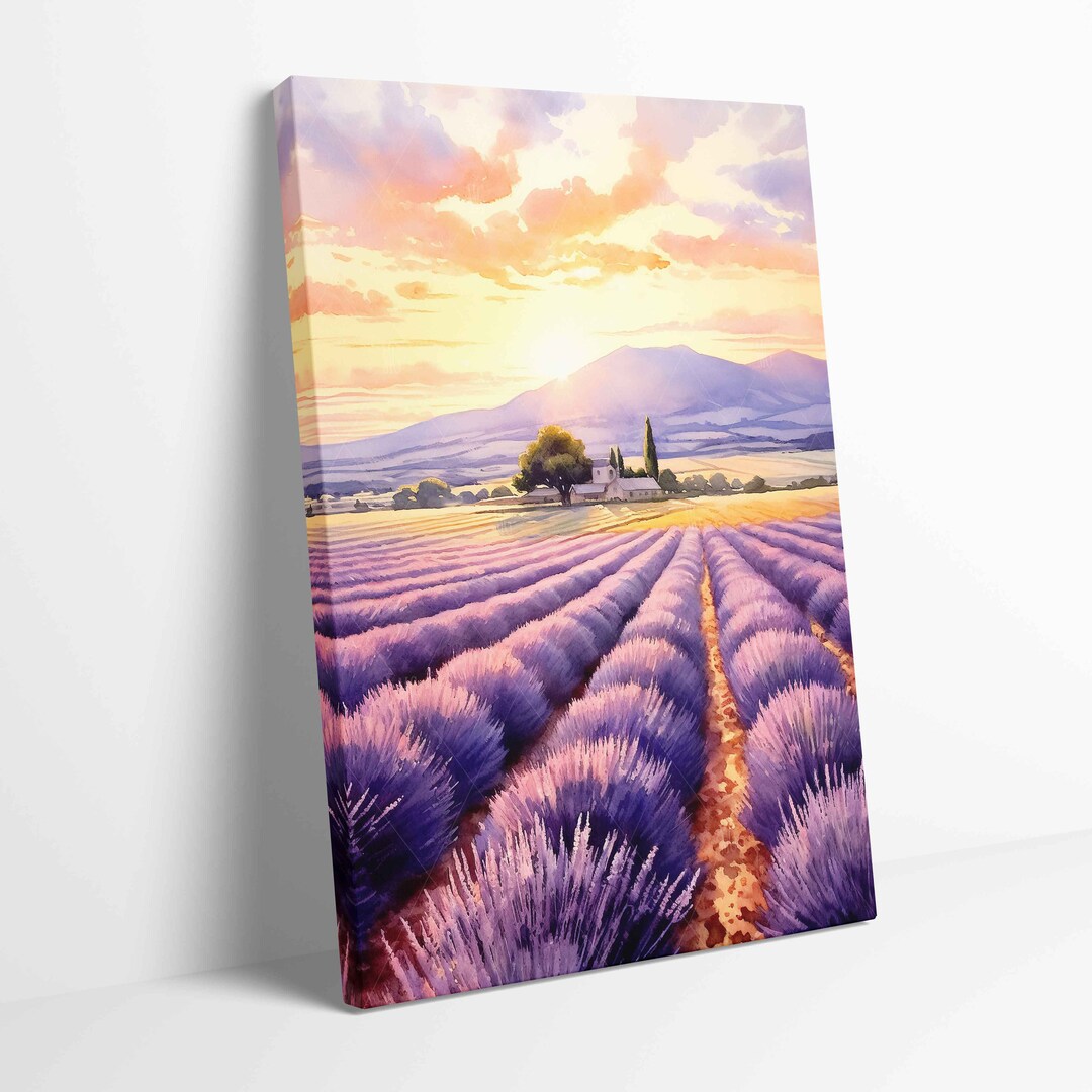 Lavender Fields Provence Sunset Landscape Stretched Canvas Poster Print ...
