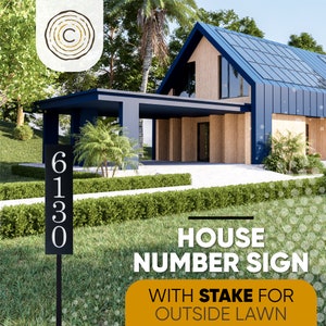 Carvature House Number Sign for Yard, Personalized Address Plaque with Stake for Outside Lawn, Home Address Yard Sign with 18” Stake