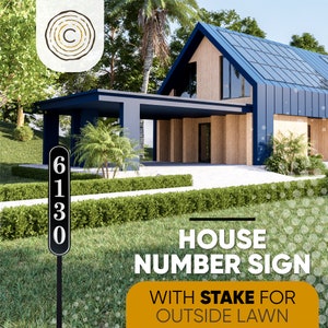 Carvature House Number Sign for Yard, Personalized Address Plaque with Stake for Outside Lawn, Home Address Yard Sign with 18” Stake