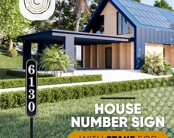 Personalized House Number Sign with Stake, Modern Address Marker