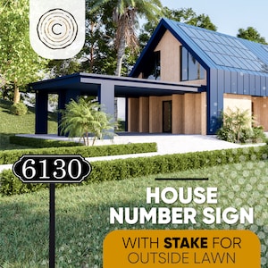 Carvature House Number Sign for Yard, Personalized Address Plaque with Stake for Outside Lawn, Home Address Yard Sign with 18” Stake