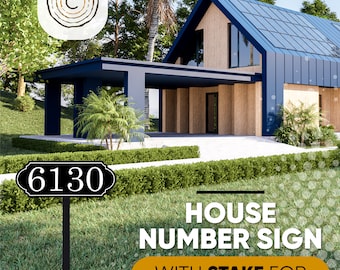 Carvature House Number Sign for Yard, Personalized Address Plaque with Stake for Outside Lawn, Home Address Yard Sign with 18” Stake