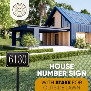Carvature House Number Sign for Yard, Personalized Address Plaque with Stake for Outside Lawn, Home Address Yard Sign with 18” Stake