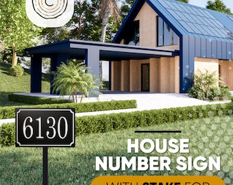 Personalized House Number Sign with Stake, Modern Address Plaque