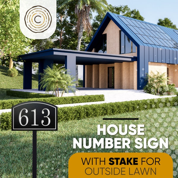 Carvature House Number Sign for Yard, Personalized Address Plaque with Stake for Outside Lawn, Home Address Yard Sign with 18” Stake