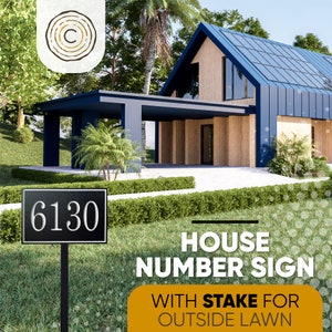 Carvature House Number Sign for Yard, Personalized Address Plaque with Stake for Outside Lawn, Home Address Yard Sign with 18” Stake