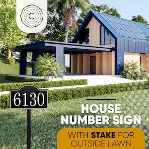 Carvature House Number Sign for Yard, Personalized Address Plaque with Stake for Outside Lawn, Home Address Yard Sign with 18” Stake