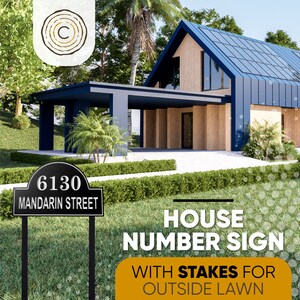 Carvature House Number Sign for Yard, Personalized Address Plaque with Stakes for Outside Lawn, Home Address Yard Sign with two 18” Stakes.
