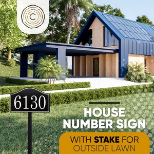 Carvature House Number Sign for Yard, Personalized Address Plaque with Stake for Outside Lawn, Home Address Yard Sign with 18” Stake