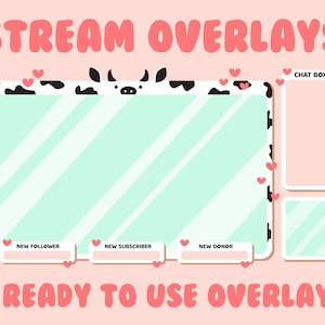 Stream Overlays Cow / Hearts / Pink / Peach / Vtuber