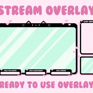 Twitch Stream Overlay / Cats / Cute / Kawaii / Pastels / Windows / Vtuber