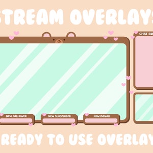 Twitch Stream Overlay / Bären / Niedlich / Kawaii / Pastelle / Fenster