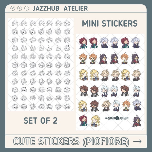 CUTE OTOME CHIBI Icon Characters Stickers Amnesia, Piofiore, Bustafellows, Olympia Soiree, Cupid Parasite Sticker Sheet
