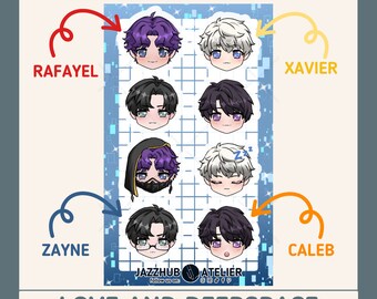 Otome Game Love and Deep Space Sticker sheet Zayne, Xavier, Rafayel, Caleb Characters