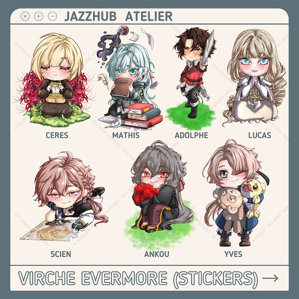 Virche Evermore Otome Game Character Stickers Visual Novel