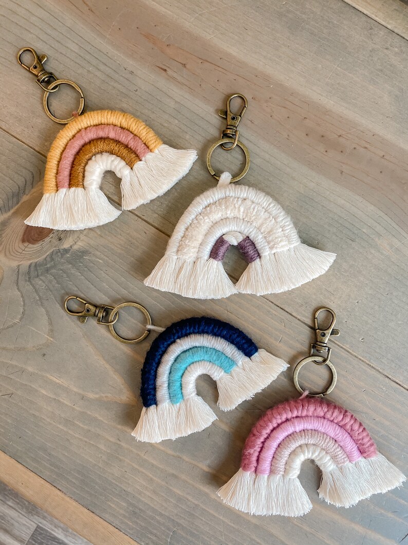 Macrame Rainbow Keychain Keychain Rainbow Keychain Macrame Etsy