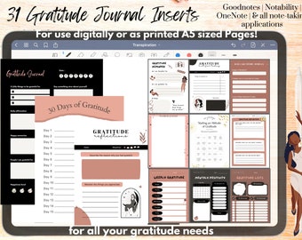 Gratitude Journal digital AND printable planner inserts, Digital Gratitude Journal Goodnotes,  A5 Gratitude Journal for women, kids, & teens