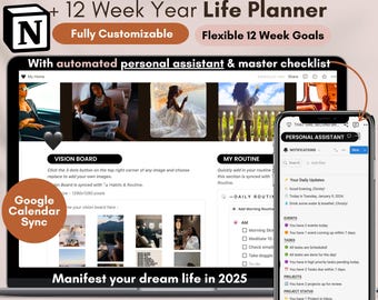Notion Rich Girl Planner 2026, Notion budget planner, undated dashboard Notion Manifestation Planner, 12 Week Year Notion Second Brain ADHD