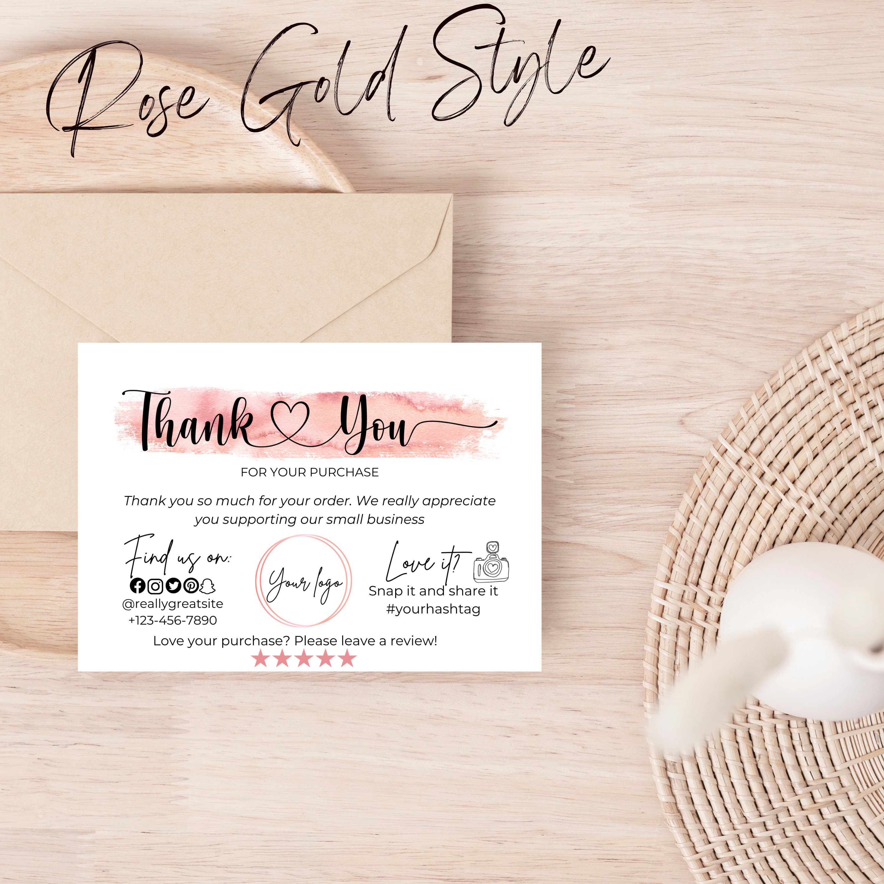 Editable in CANVA Rosegold Business Thank You Insert Card Template ...