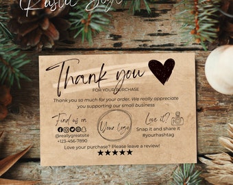 Small Business Thank You TEMPLATE Canva Thank You Card Template Thank You Notes Printable Editable small business thank you note card Rustic