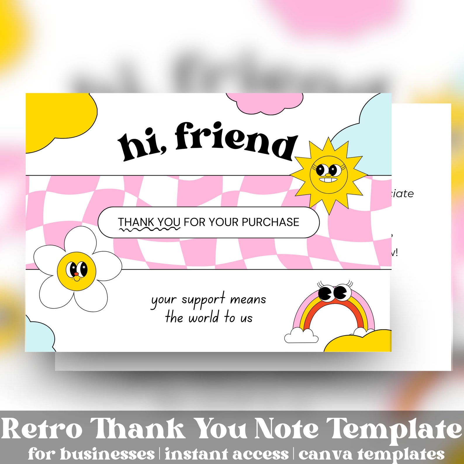 Retro Thank You Card Template Canva Editable Small Business Groovy ...