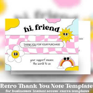 Retro Thank You Card Template Canva Editable Small Business Groovy ...
