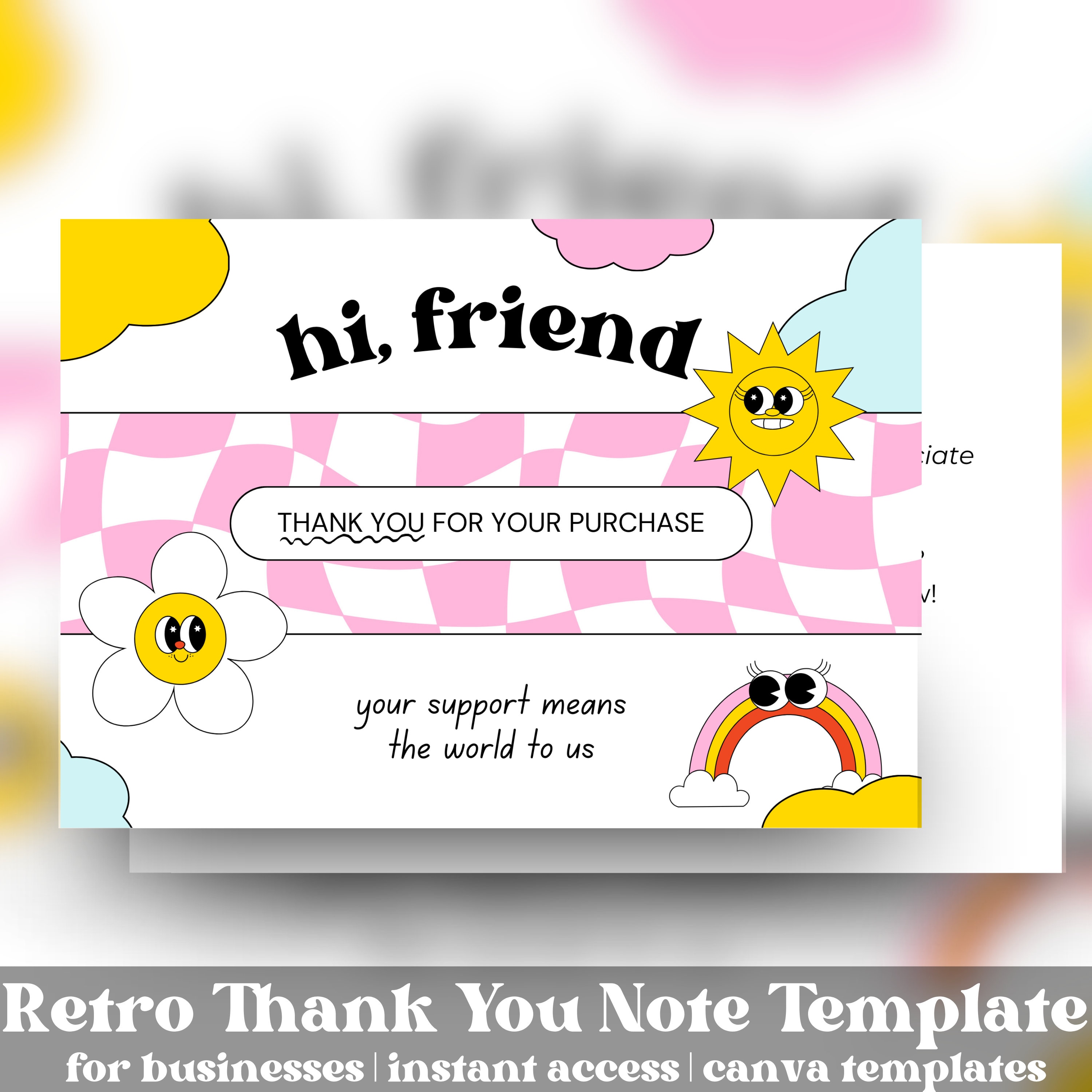 Retro Thank You Card Template Canva Editable Small Business Groovy ...