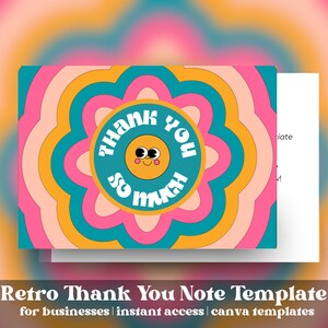 Retro Thank You Card Template Canva Editable Small Business Groovy ...