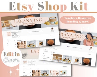 Etsy Shop Kit | Sell on Etsy Branding Kit | Rose Gold Etsy Banner | Feminine Logos | Etsy Templates | Pink Aesthetic Etsy Shop Theme Shopify