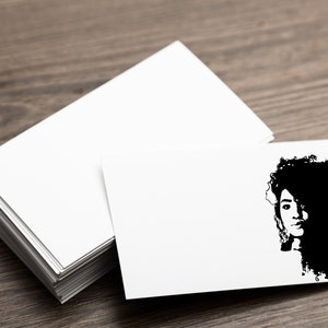 May include: A black and white illustration of a woman with curly hair. The woman's face is partially obscured by her hair.