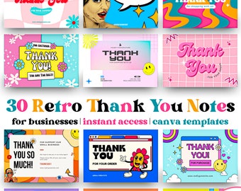 Retro Thank you cards small business thanks card templates thank you note templates small business thank you template colorful branding cute