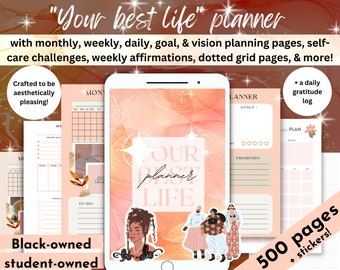 Live your best life planner 2023 undated planner for women and girl bosses - with weekly affirmations & goal planner + vision board planner