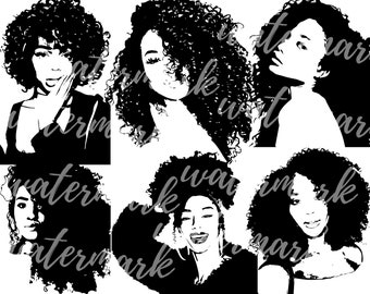 Black Girl SVG Bundle, Black Girl Clipart, Black Woman svg bundle, Ethnic Afro Woman SVG, Curly Hair Svg, Hairstyle svg, Natural hair svg