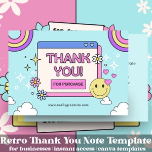 Retro Thank You Card Template Canva Editable Small Business Groovy ...