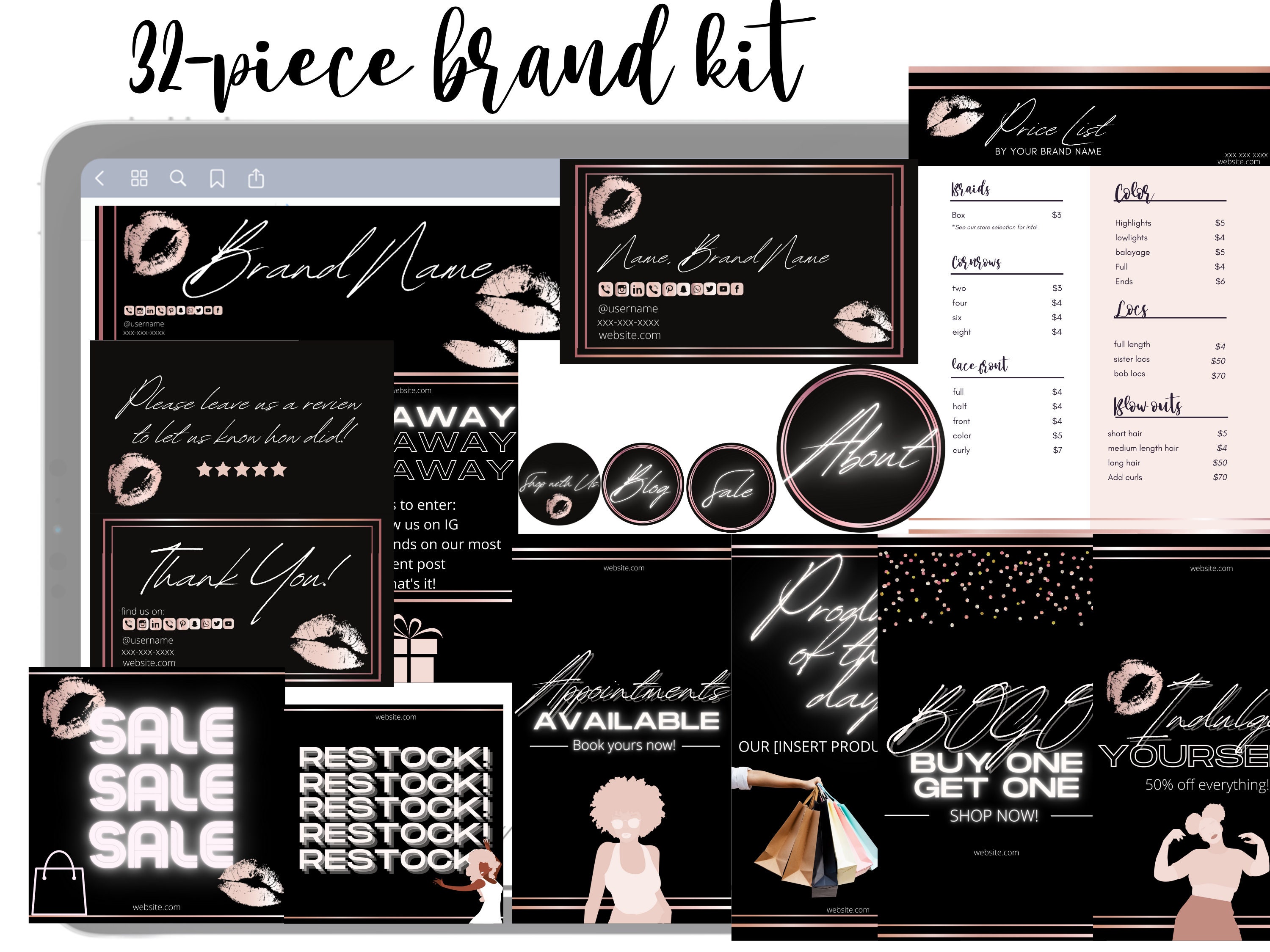 Paper Rose Gold Media Kit Black Beauty Branding Kit Social Media Flyer ...
