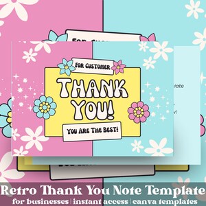 Retro Thank You Card Template Canva Editable Small Business Groovy ...