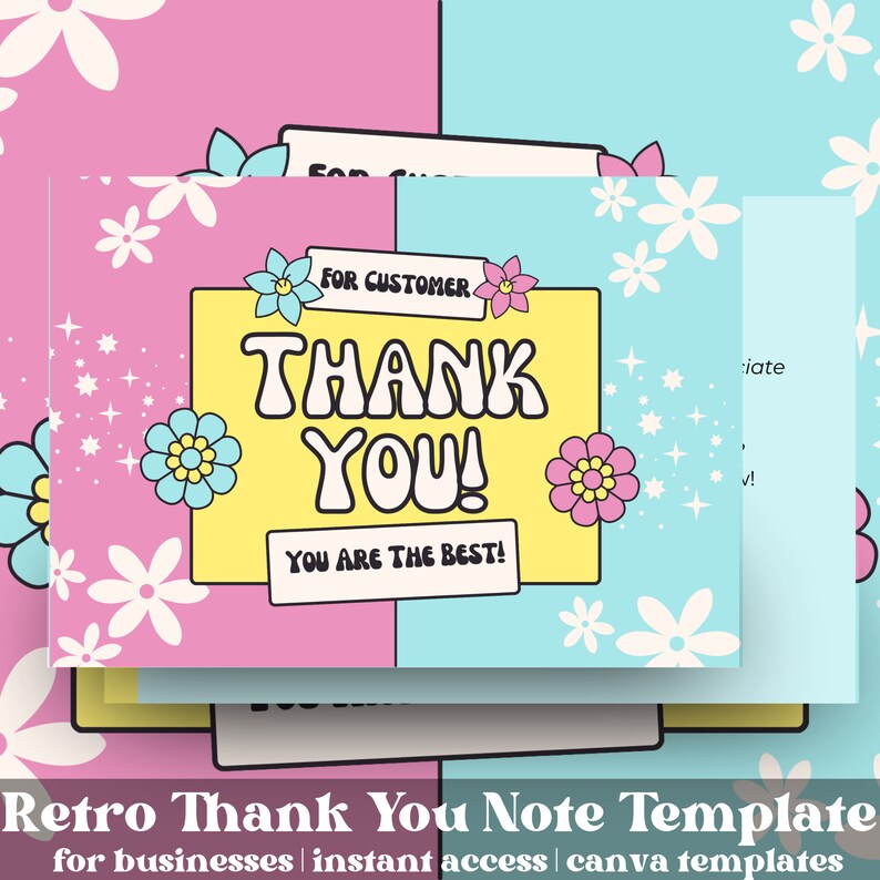 Retro Thank You Card Template Canva Editable Small Business Groovy ...