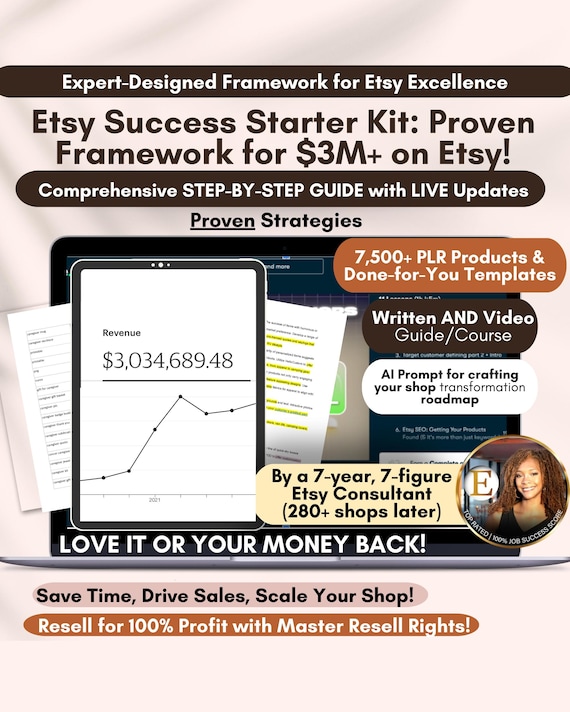 3M+ Etsy Success Starter Kit - How to Sell on etsy guide, Etsy Selling Guide, New Etsy Shop Guide, PLR Digital Products Bundle, MRR Products