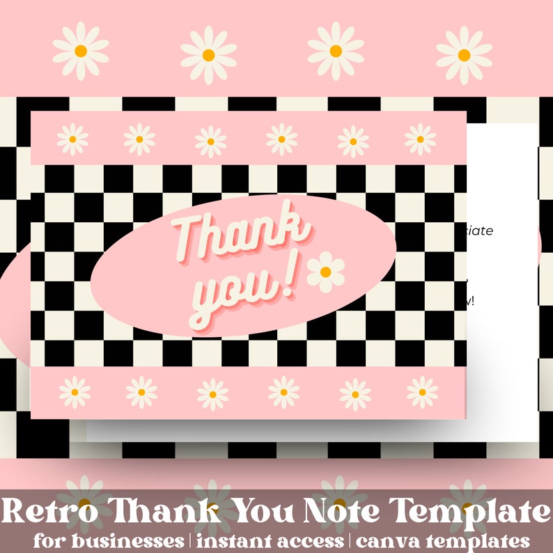 Retro Thank You Card Template Canva Editable Small Business Groovy ...